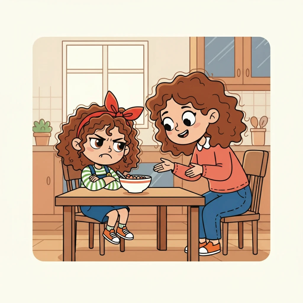 Eylül, sabah kahvaltısında somurtarak oturuyordu. Annesi ona tatlı bir gülümsemeyle yaklaştı ama Eylül'ün yüzü asıktı. Bugün okulda bir arkadaşıyla tartışmıştı ve öfkesi hala dinmemişti.