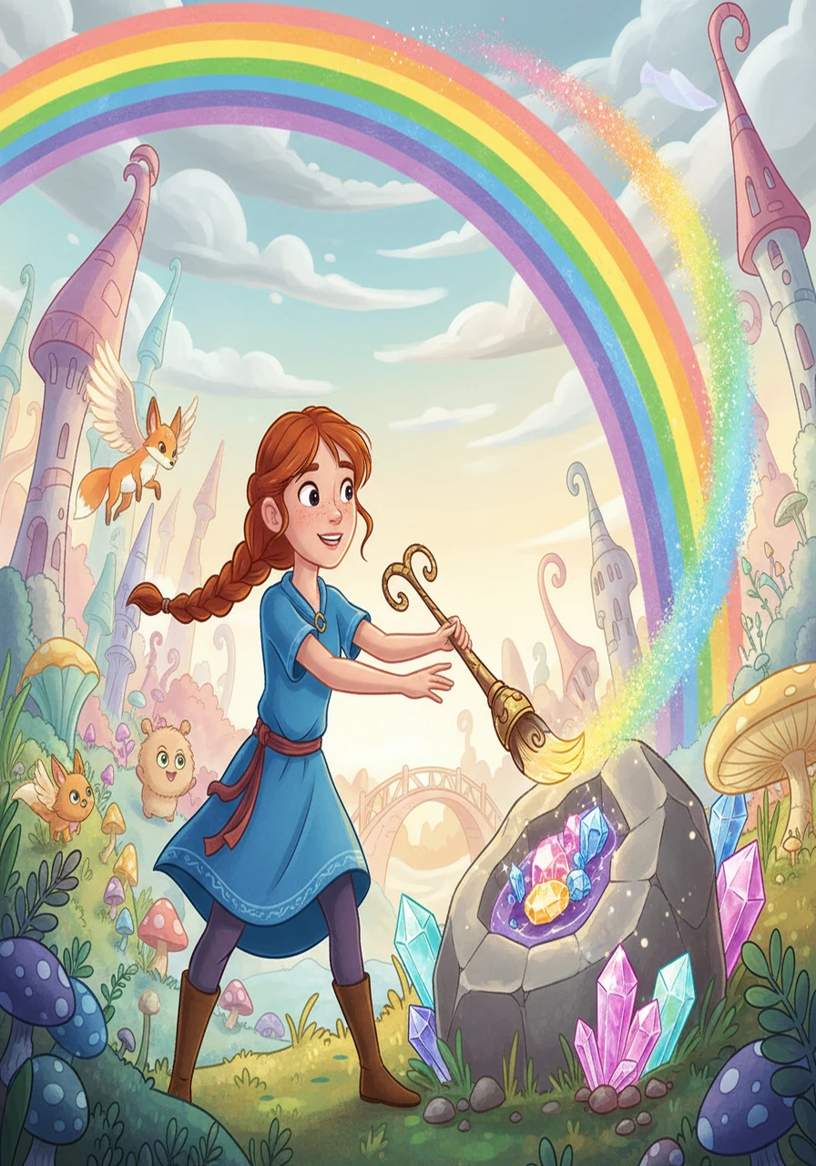 In the vibrant kingdom of Lumina, Emma, a young girl with a heart full of dreams, discovers her extraordinary gift: a magical brush that paints reality. With a flick of her wrist, she could transform a plain stone into a sparkling gem, a dull sky into a canvas of rainbows.