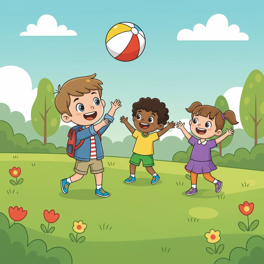 Ensemble, ils jouent à la balle, riant et partageant leurs jeux préférés. Léo est heureux d'avoir des amis venus du monde entier. Leur amitié est un beau mélange de couleurs et de cultures.