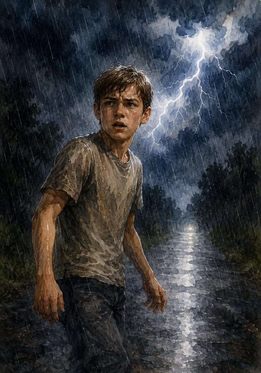 On a stormy evening when Eli was sixteen, he walked home from his grocery store job under a sky bruised with heavy, dark clouds. Suddenly, a violent flash of lightning ripped through the air, causing the atmosphere around him to hum and buzz with an strange, electric energy. Through the sheets of pouring rain, a desperate cry for help echoed from the dark road ahead.