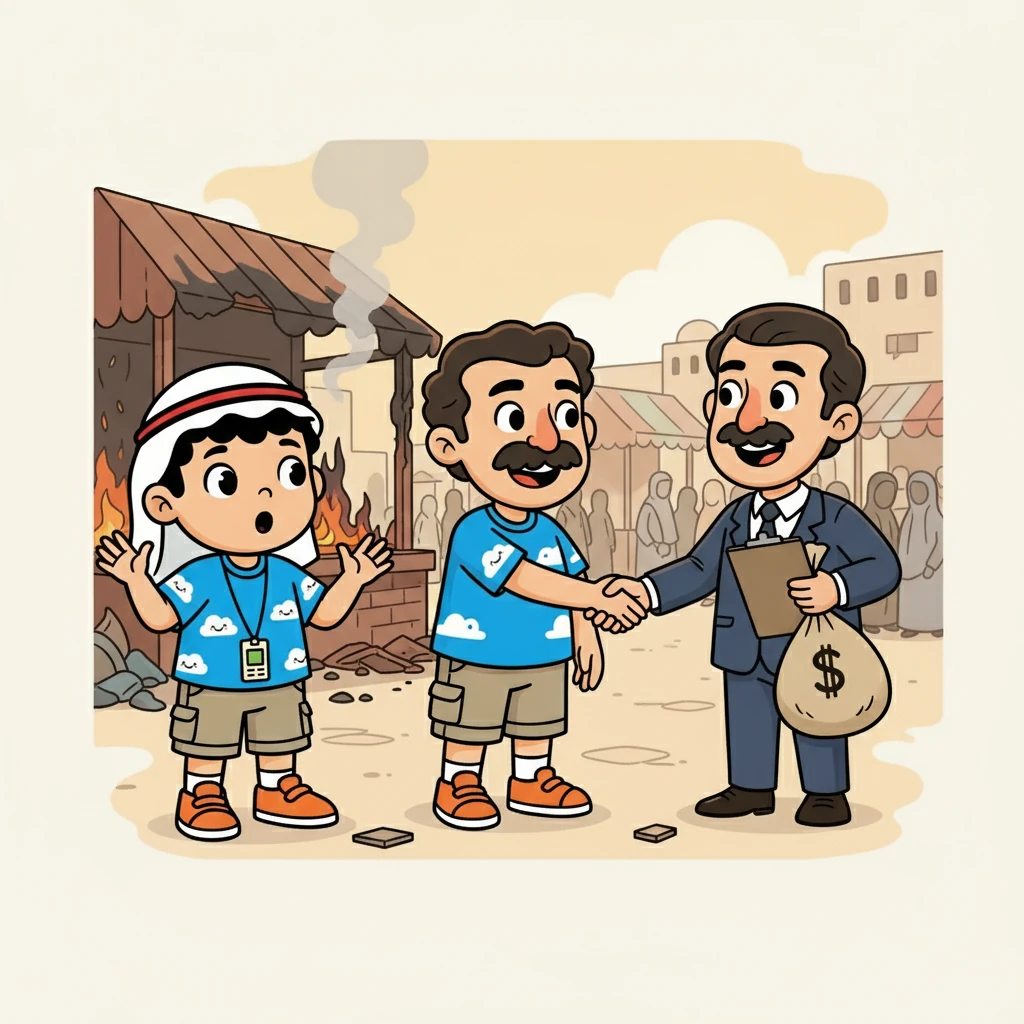 بعد الحريق، رأى عمر الجار يتحدث مع شخص ويبتسم. سأل عمر الجار: "ماذا تفعل؟" أجاب الجار: "أنا أحصل على تعويض من شركة التأمين لأنني مؤمن على متجري!"