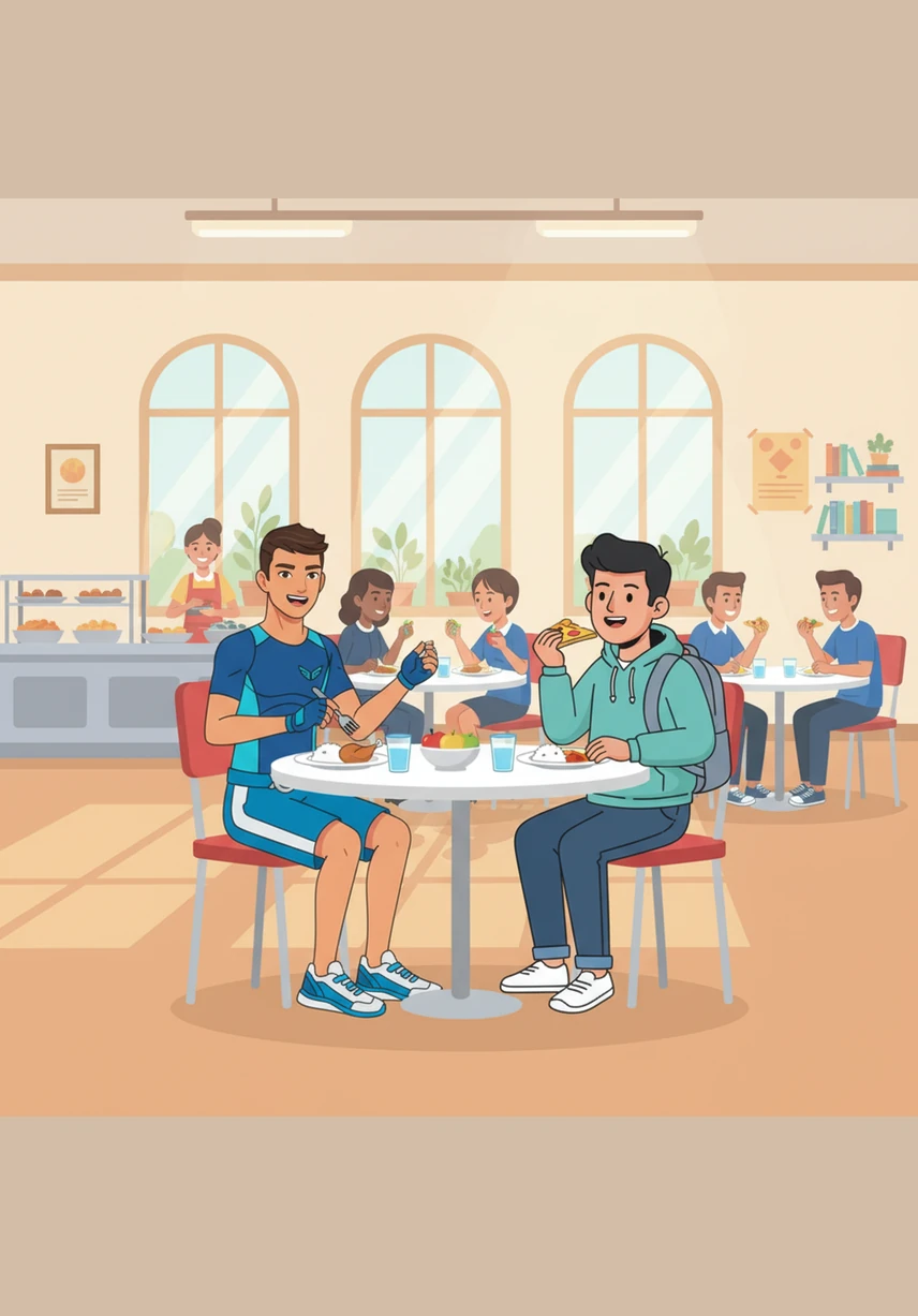 A week later, the cafeteria looks completely different as Aris and Bima sit together at the center table, inviting the new student to join them. Bima smiles, realizing that breaking down exclusive walls has made the school a much brighter place for everyone.