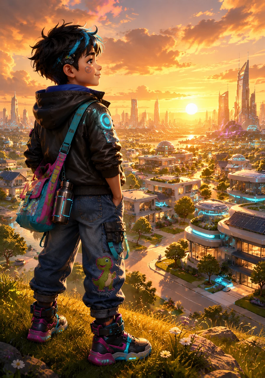 Leo stood on a hilltop at sunset, looking down at his clean, beautiful town. He felt a deep sense of pride in his heart for the efforts he had made. He has proven that even a young child can make a massive difference for the world.