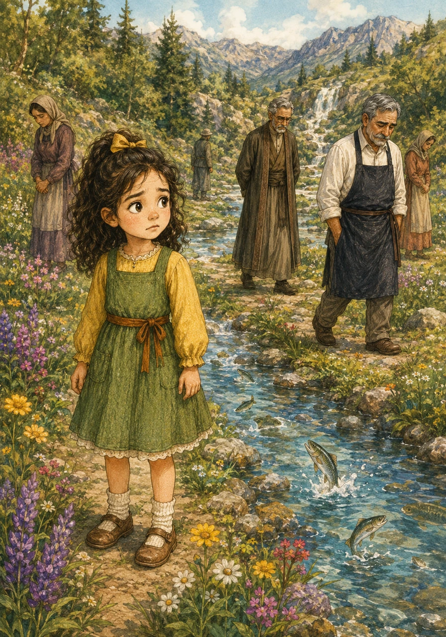 Jana walked outside to explore the stunning nature, admiring the crystal-clear waters, blooming flowers, and playful fish jumping in the streams. However, she noticed something deeply unsettling: despite living in such a beautiful place, all the citizens looked incredibly sad, gloomy, and utterly devoid of smiles.