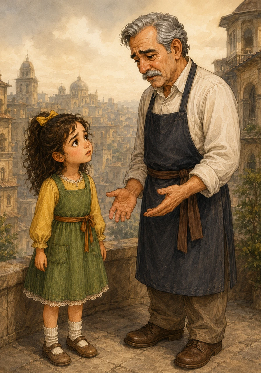 Jana returned to Uncle Farid and asked him why everyone looked so miserable in such a perfect world. Uncle Farid sighed and explained that their rulers forced them to compare their city to the material world, leaving them envious of things they didn't have.