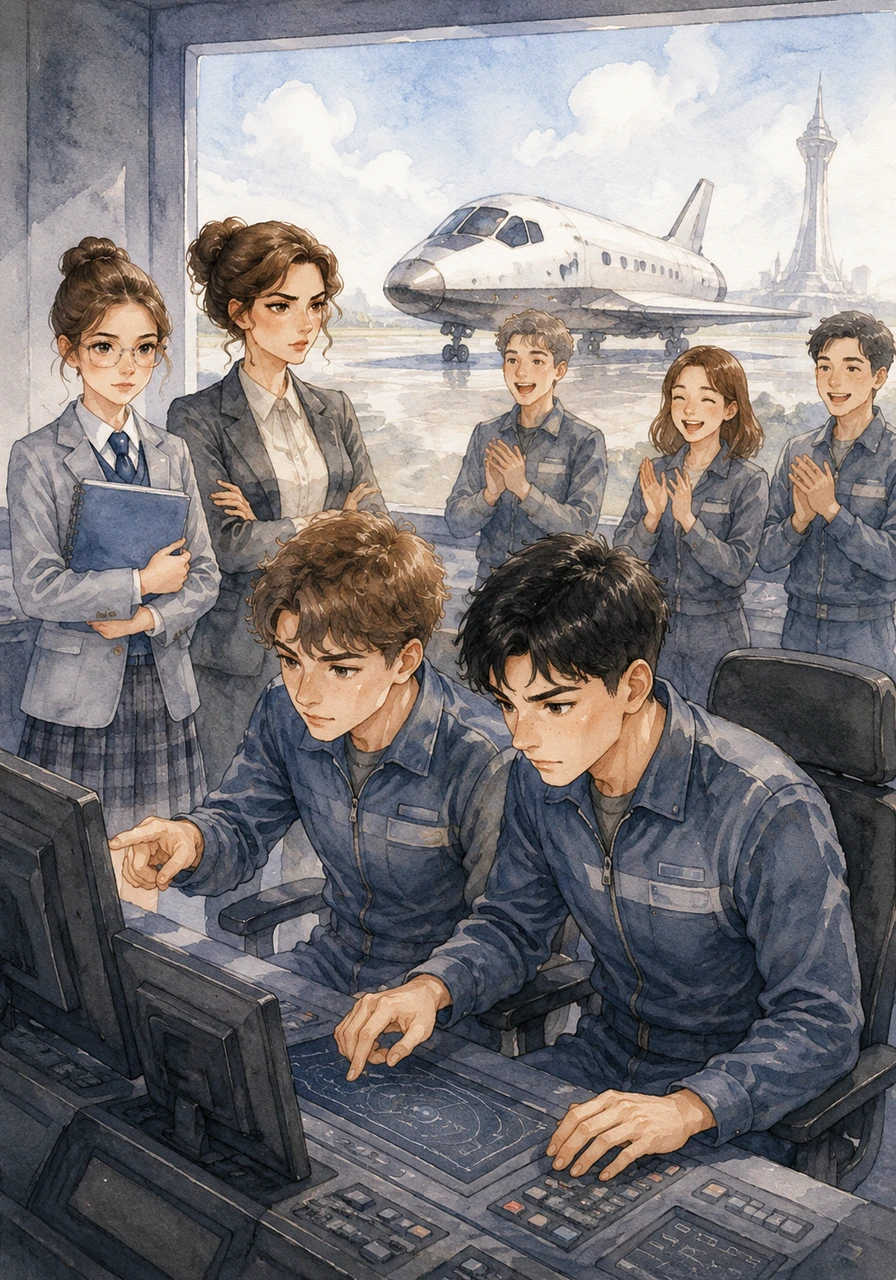 Diego e Lorenzo lavorano fianco a fianco per assicurarsi che ogni fase dell'atterraggio sia perfetta e precisa al millimetro. La loro attenzione per il dettaglio garantisce che l'astronave della Prima B torni alla base senza nemmeno un graffio, tra gli applausi dei compagni.