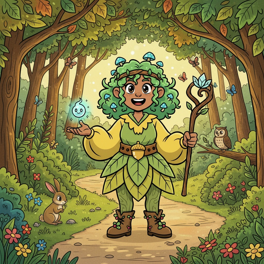 The forest welcomed her with a gentle rustle of leaves. Sunlight dappled the forest floor, illuminating colorful flowers and curious woodland creatures. Elara followed a winding path, her eyes wide with wonder, listening to the soft whispers carried on the breeze.
