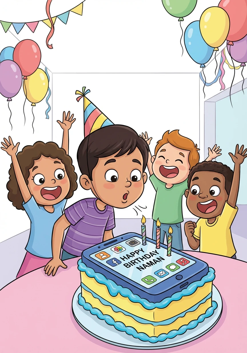 The birthday cake arrives, shaped like a giant phone, a nod to Naman's constant sweet-talking on social media. As he blows out the candles, his friends chant, 'May your phone battery always be full!'