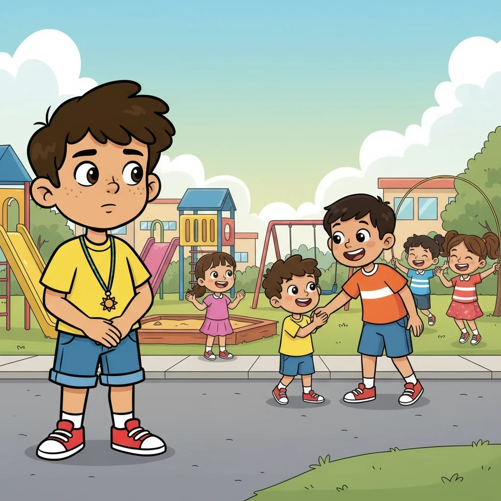 En el recreo, Joseph se apartaba del resto, observando a sus compañeros jugar y reír. Notaba cómo Alejandro, un compañero de clase, siempre era amable y considerado con todos, y cómo esto parecía traerle alegría y buenos amigos. Joseph sentía envidia de esa felicidad.