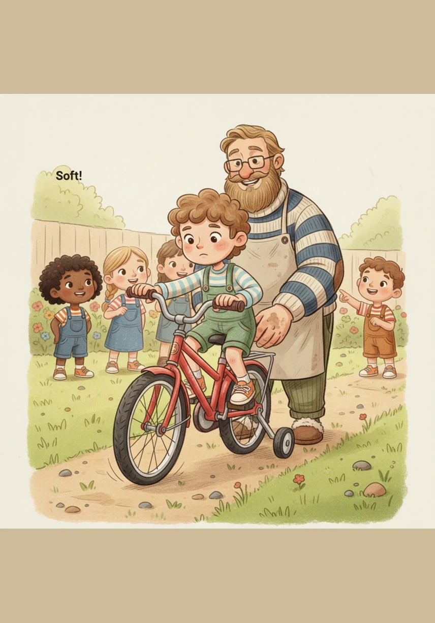 Leo slowly puts his small hands on the soft rubber grips of the handlebars. The bike feels heavy and a bit wobbly, making his heart beat a little faster with every step he takes.