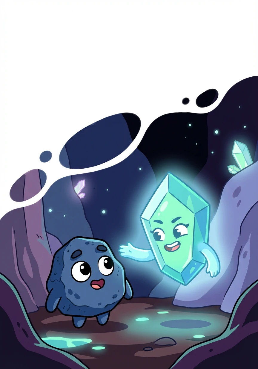 Una luz apareció en la oscuridad: Glaucofana, una gema fuerte y decidida. Se convirtió en la aliada de Basalto durante un tiempo, compartiendo su fuerza y sabiduría. Juntos enfrentaron los desafíos con valentía.