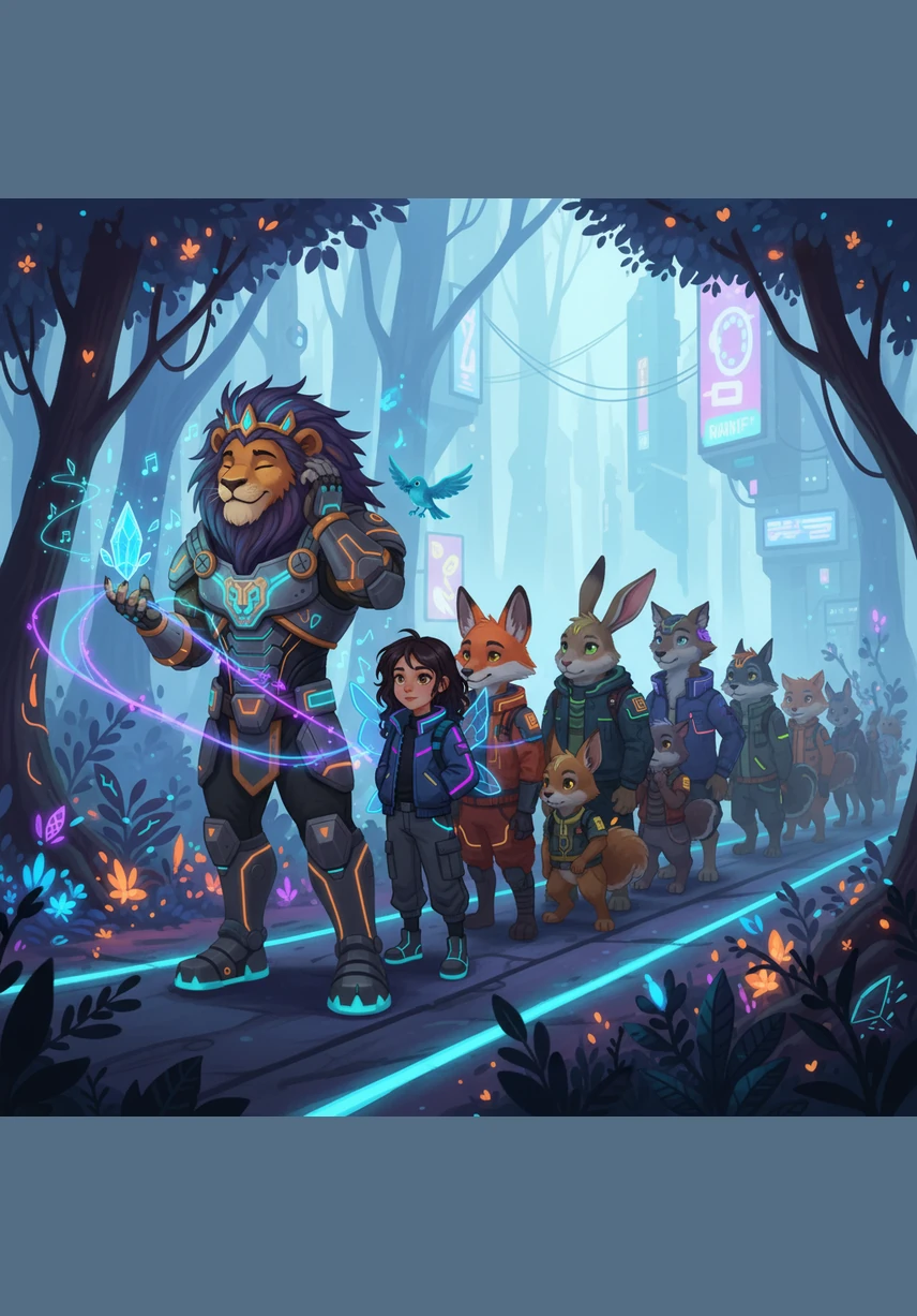 Seeing the change in the King, the other animals lined up to experience Kiri’s gift of silence. One by one, they learned that when they stopped making noise, they could finally hear the beautiful songs of the wind and the secrets of the forest.