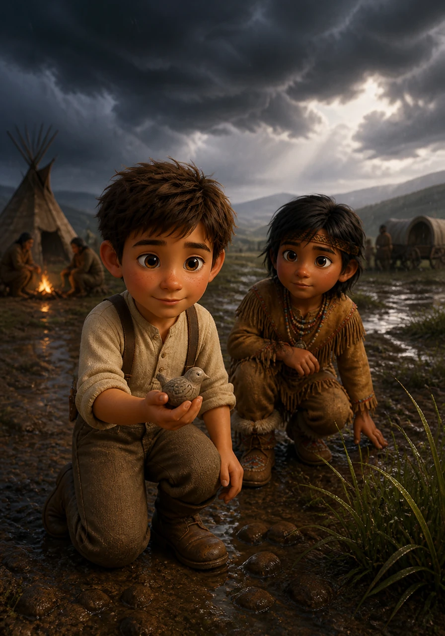 A sudden summer storm lashes the plains, forcing both families to seek shelter and face the raw, humbling power of nature. In the quiet aftermath, Thomas finds a small, hand-carved stone bird near his camp, a silent reminder of the people who walked these trails long before him.