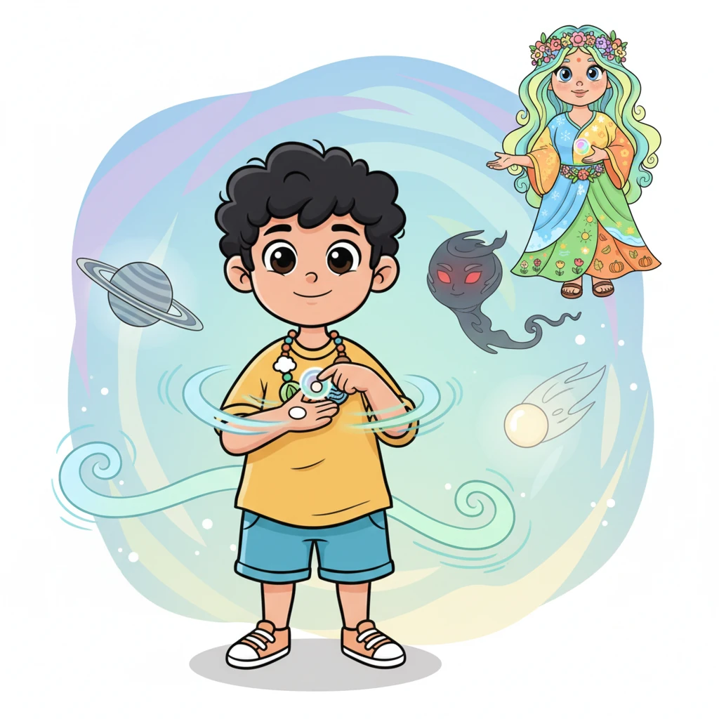 When Samer grew too wild, he would gently touch a white-brown spot on his palm, right over his liver and gallbladder points. Instantly, his playful gusts would soften into a soothing breeze, reminding him of the vast, calm sky. His planetary friends, Saturn, Rahu, and Ketu, watched over his balance.