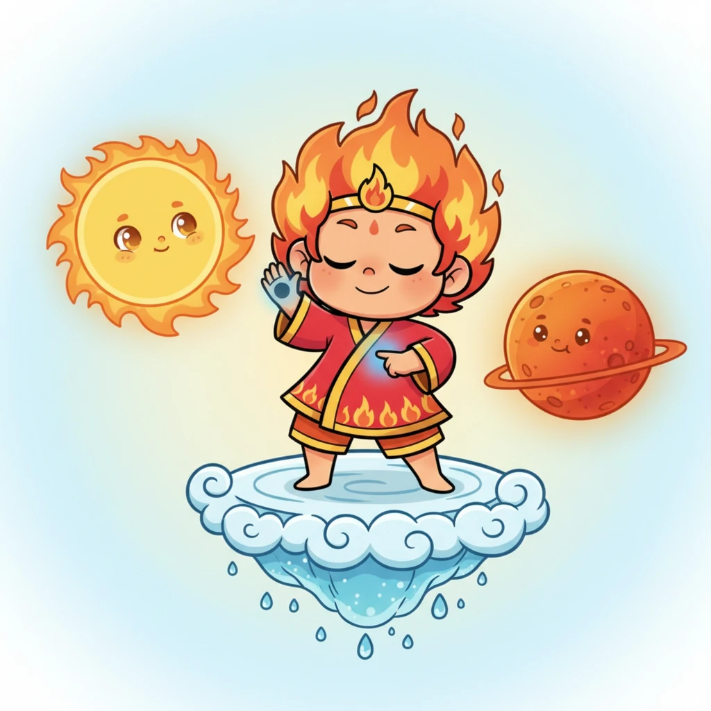 If Agni's flames grew too hot, he knew how to cool down. He would touch a soothing blue-black spot on his palm, over his heart and small intestine points. Like refreshing water, his intensity would calm to a gentle warmth. Mars and the radiant Sun were his powerful friends.