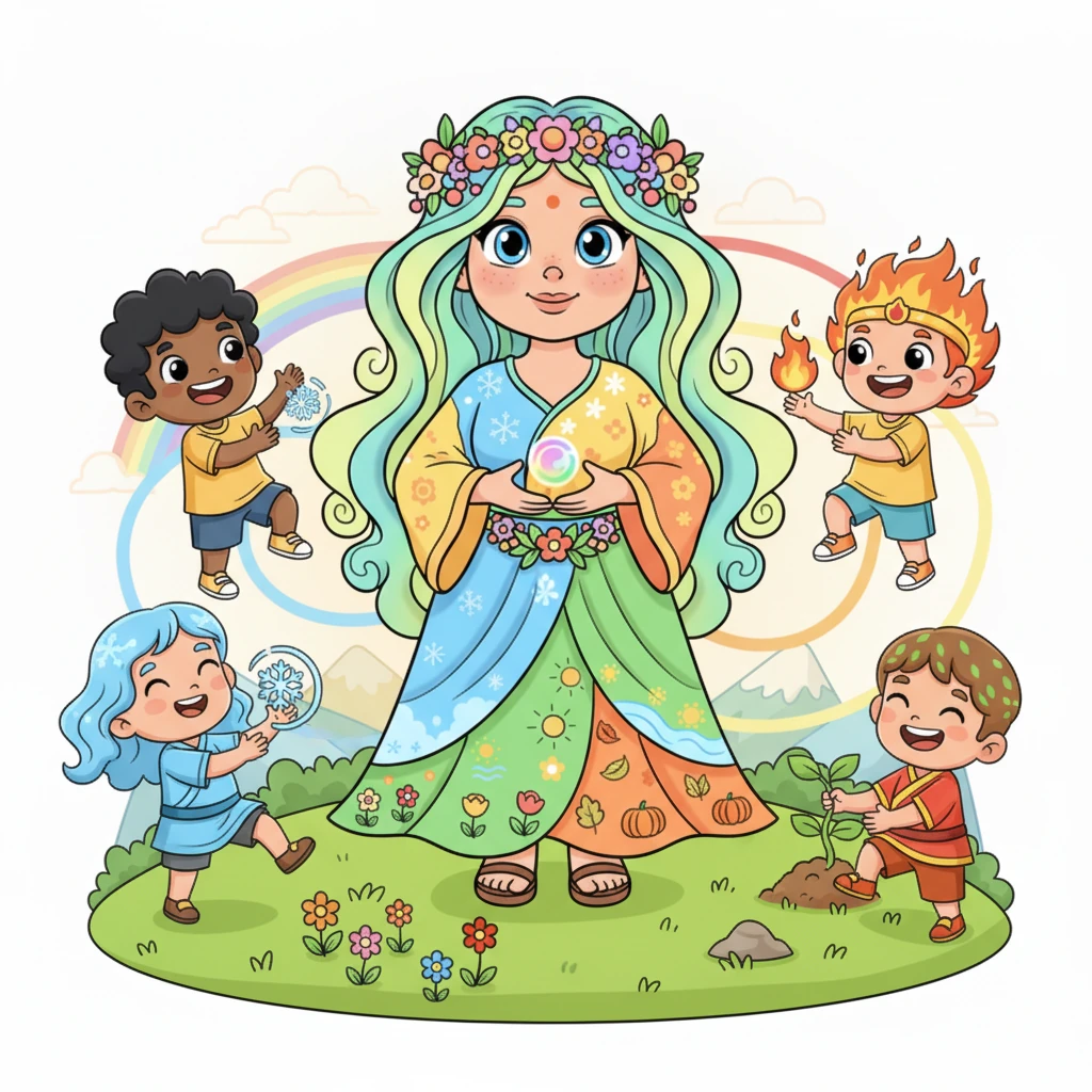 So, all five children, the elements, learned to rule their seasons and balance their energies. When one felt wobbly, they knew how to use the colors of another element to find harmony again. Mother Nature smiled, her heart full, for she knew that balance was the most wonderful secret to a healthy and happy world.