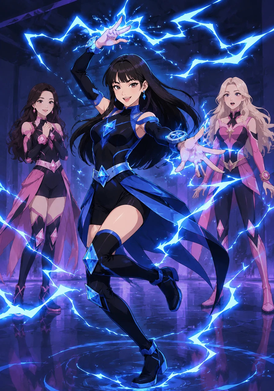 Lisa tests her Lightning Dancer abilities, her movements becoming a rhythmic dance of sparks and electric blue energy. With a playful grin, she controls the bolts of lightning that crackle around her fingertips like a living light show.