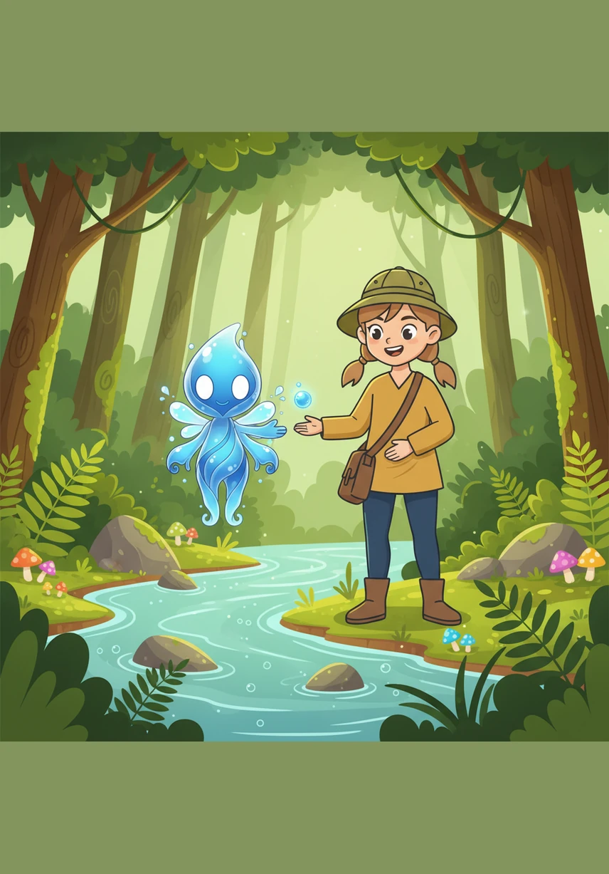 Beside a bubbling brook, a tiny water sprite with wings like dragonfly silk and skin like shimmering glass appeared to greet her. The sprite chirped a melodic tune, offering to lead Elara through the thickest parts of the enchanted forest toward her destination.