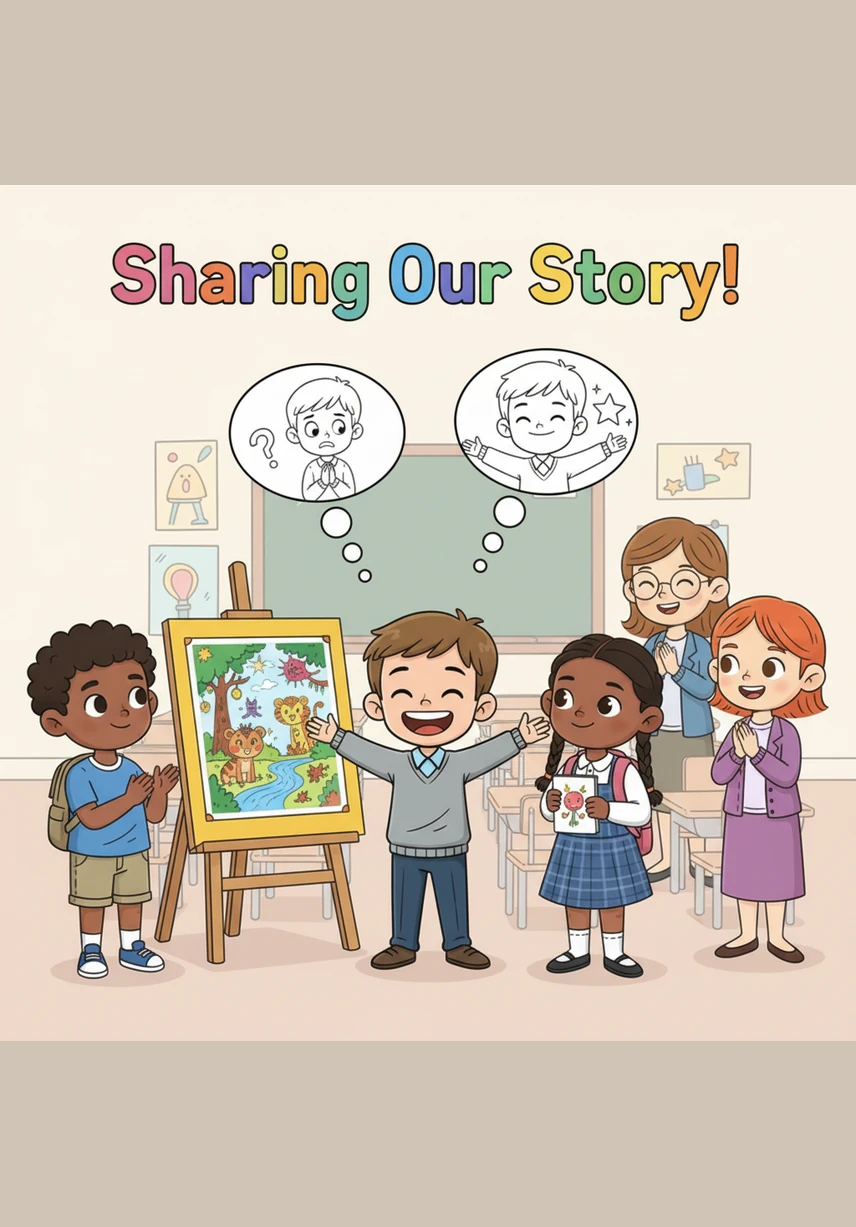 Lo spettacolo ha finalmente inizio e Marco sorride felice mentre fa scorrere l'ultima tavola insieme alle mani dei suoi compagni. Il vecchio 'faccio io' è diventato un meraviglioso 'facciamo insieme', e l'aula della 2B splende di una nuova, magica armonia.