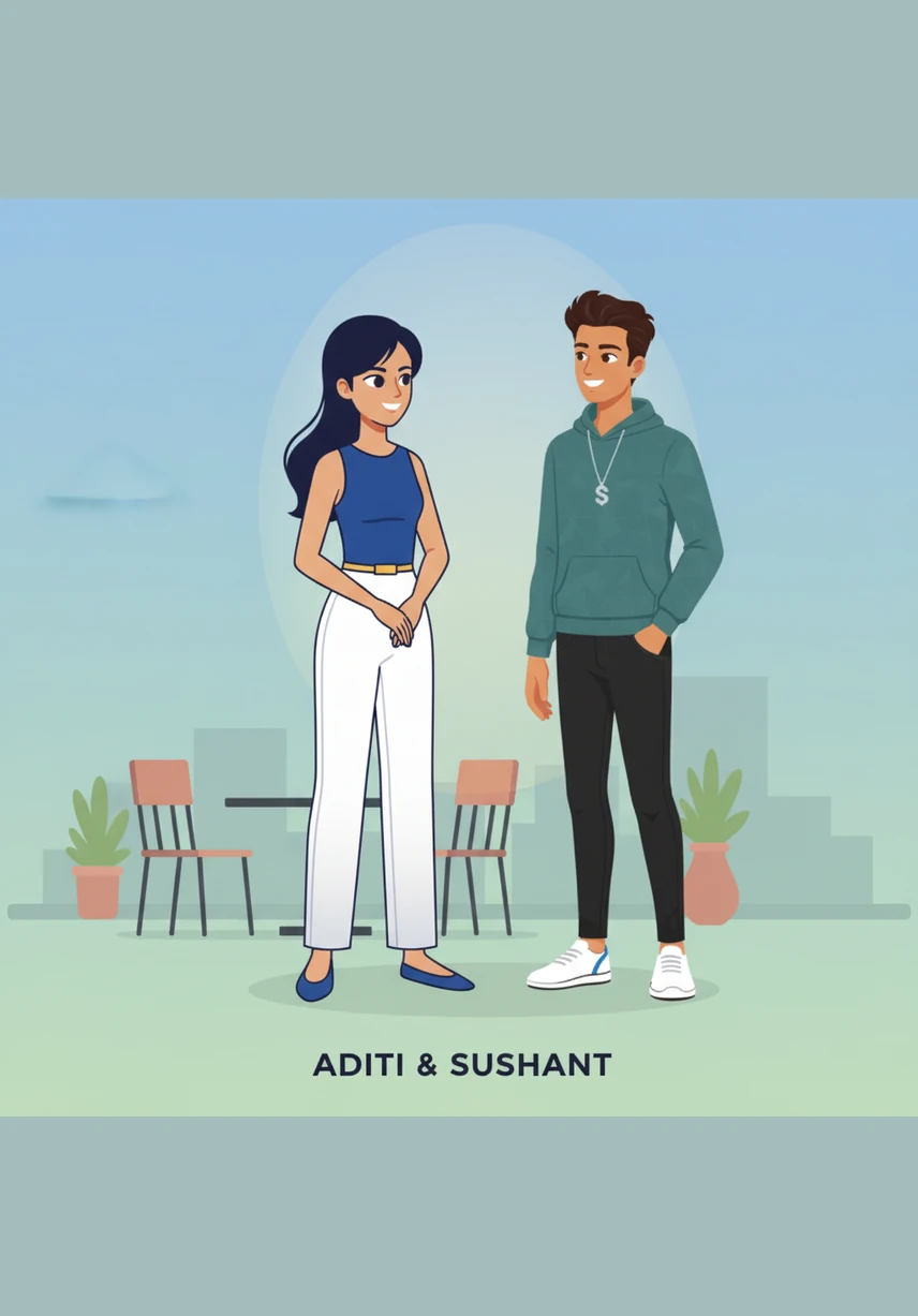 Aditi sits on the sofa with a warm smile, holding two cups of tea, but Sushant is completely absorbed in his glowing computer screen. The room is filled with the frantic sounds of digital explosions and clicking buttons, leaving Aditi’s gentle voice unheard.