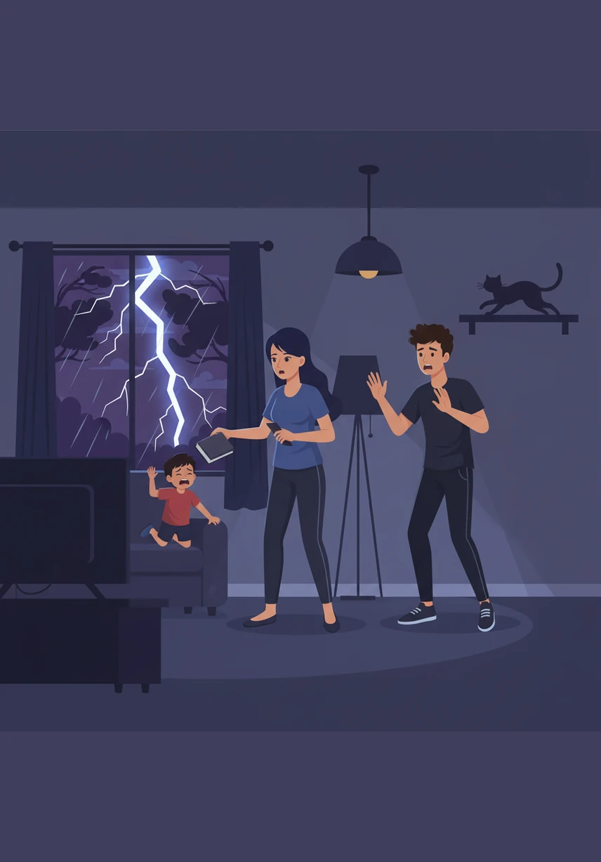 Suddenly, a heavy storm rolls in and the lights flicker before the entire house goes dark during a sudden power outage. Sushant groans in loud frustration as his screen turns black, his virtual world vanishing in an instant.