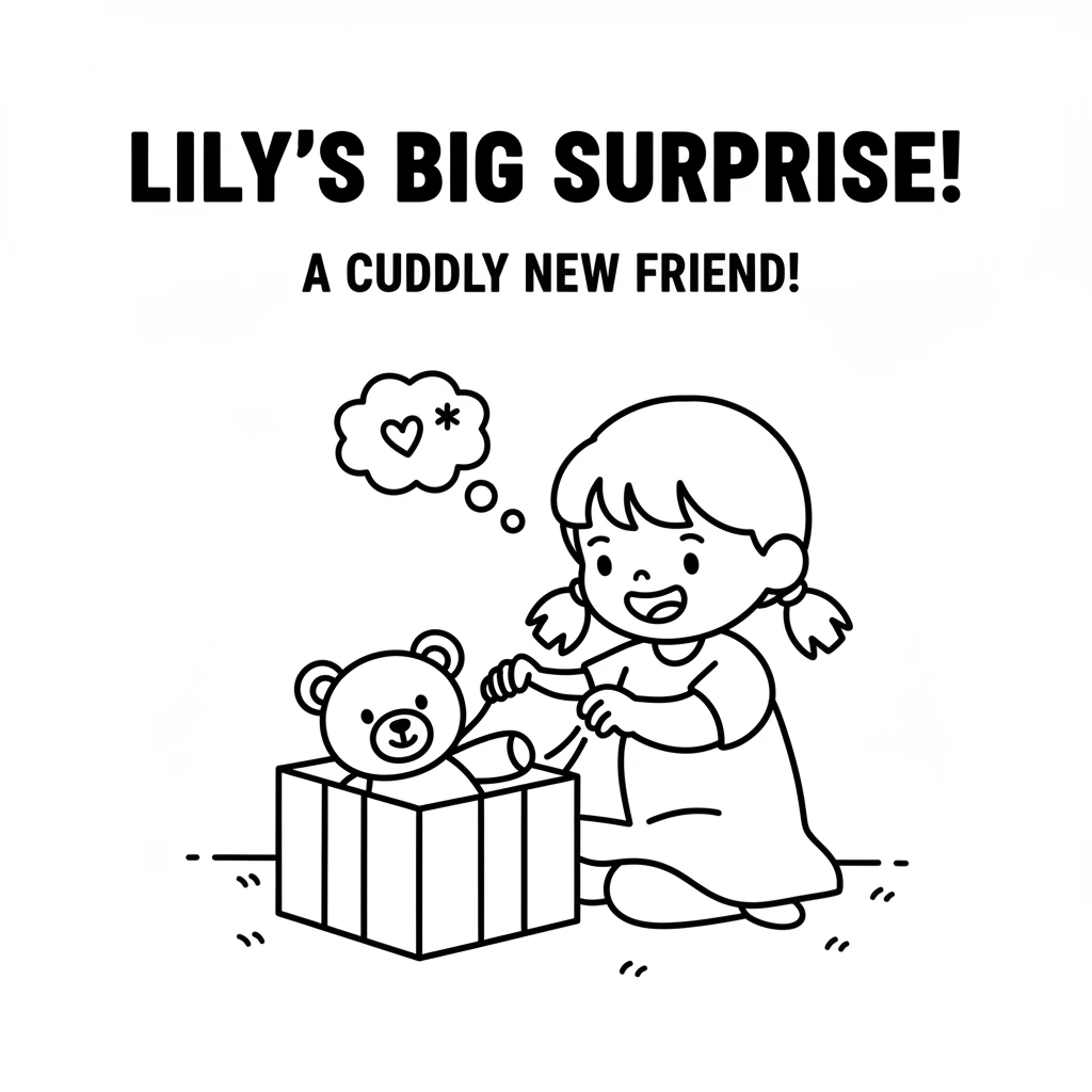 Lily carefully unwraps a beautifully bowed present, her heart fluttering with anticipation. Inside, she finds a soft, cuddly teddy bear with a friendl