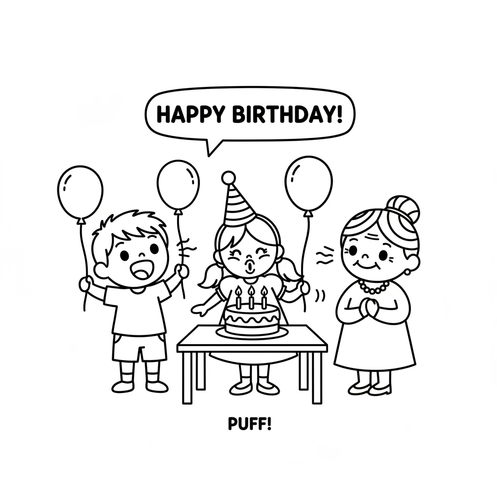 Everyone sings "Happy Birthday" loudly, their voices full of cheer. Lily beams, feeling so loved and surrounded by her favorite people. She blows out