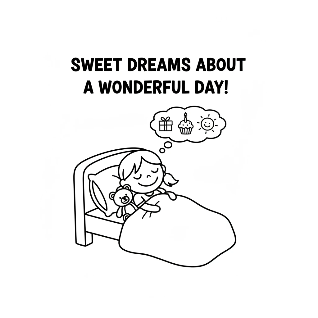 As the day ends, Lily snuggles into bed, her new teddy bear by her side. She dreams of all the wonderful moments from her special day. A big smile sta