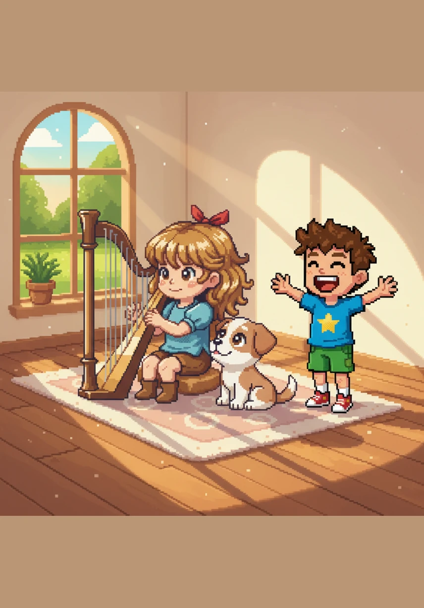 Maya stood in front of her cozy house with its bright blue door, listening to the world around her. She loved the cheerful tweet of birds in the trees and the rhythmic pop of popcorn coming from the kitchen.