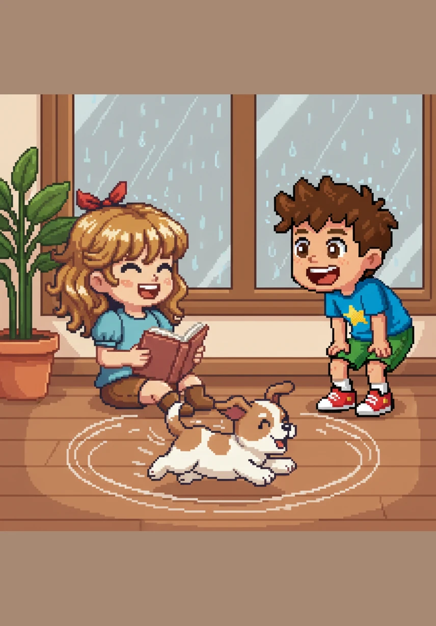 Her little puppy, Barnaby, was full of energy, racing in circles and barking at the raindrops hitting the window. He had the zoomies and couldn't seem to sit still for even a second.