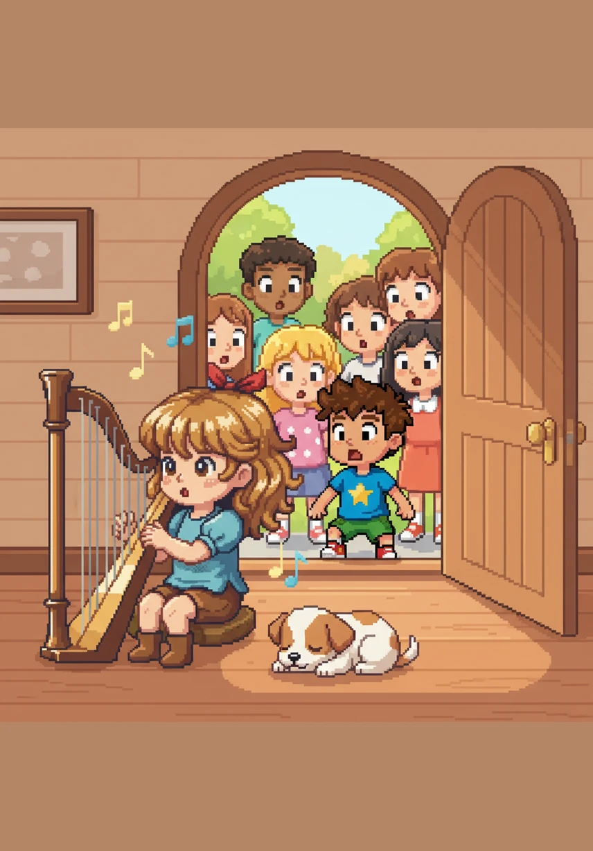 Soon, Maya’s friend Leo and the rest of the neighborhood children arrived, bursting with energy and ready for a game of tag. They paused at the door, surprised by the gentle music drifting through the house.