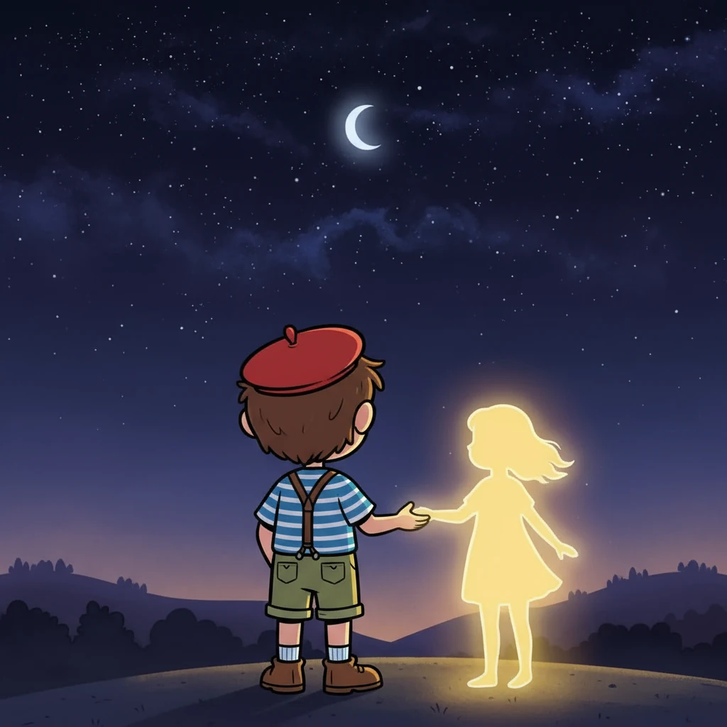 Emmanuel, le cœur rempli d'une mélancolie passée, se souvient de ses jours solitaires. Il contemple le ciel étoilé, espérant trouver un sens à sa vie. L'image de Gracia, un rayon de soleil, commence à illuminer ses pensées, chassant les ombres du passé.