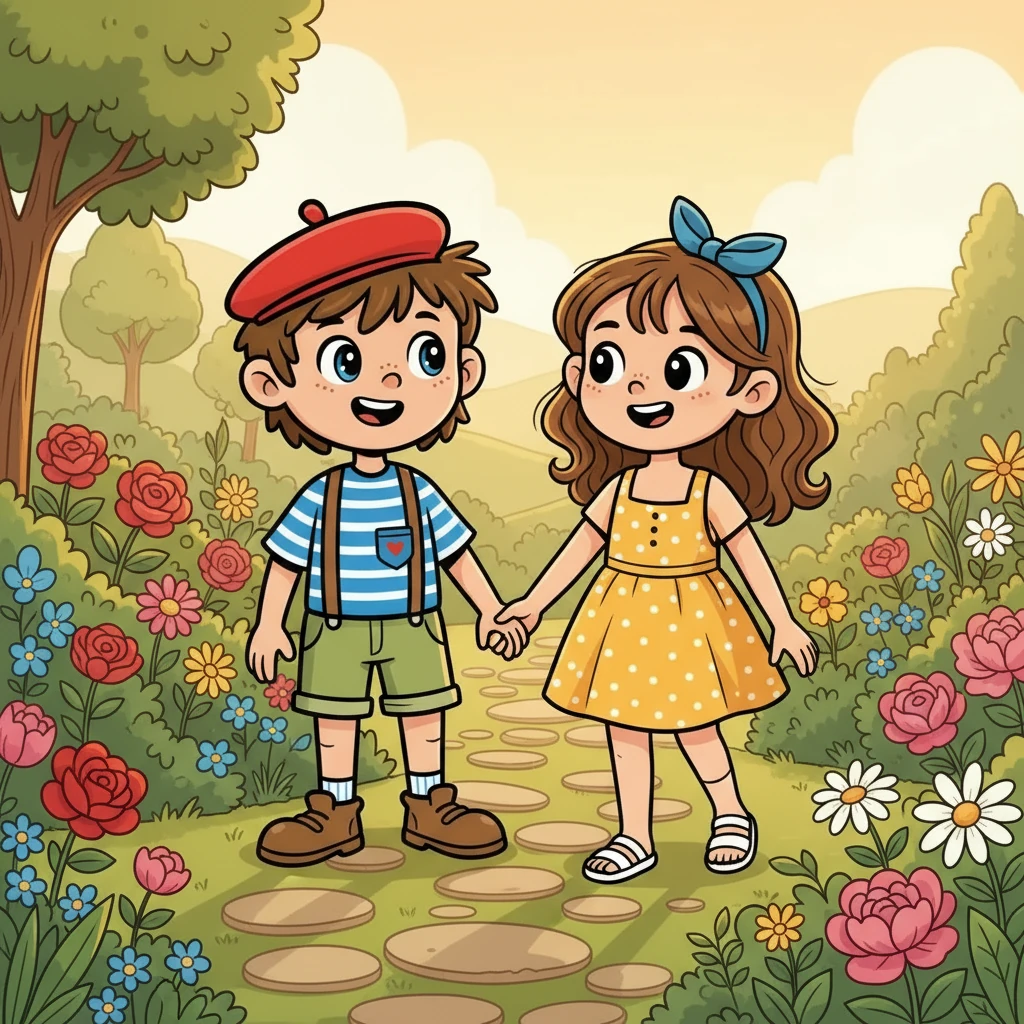 Emmanuel et Gracia, main dans la main, se promènent dans un jardin fleuri. La lumière dorée du soleil caresse leurs visages, symbolisant la joie et le bonheur qu'ils partagent. L'amour se lit dans leurs yeux, promesse d'un avenir radieux.