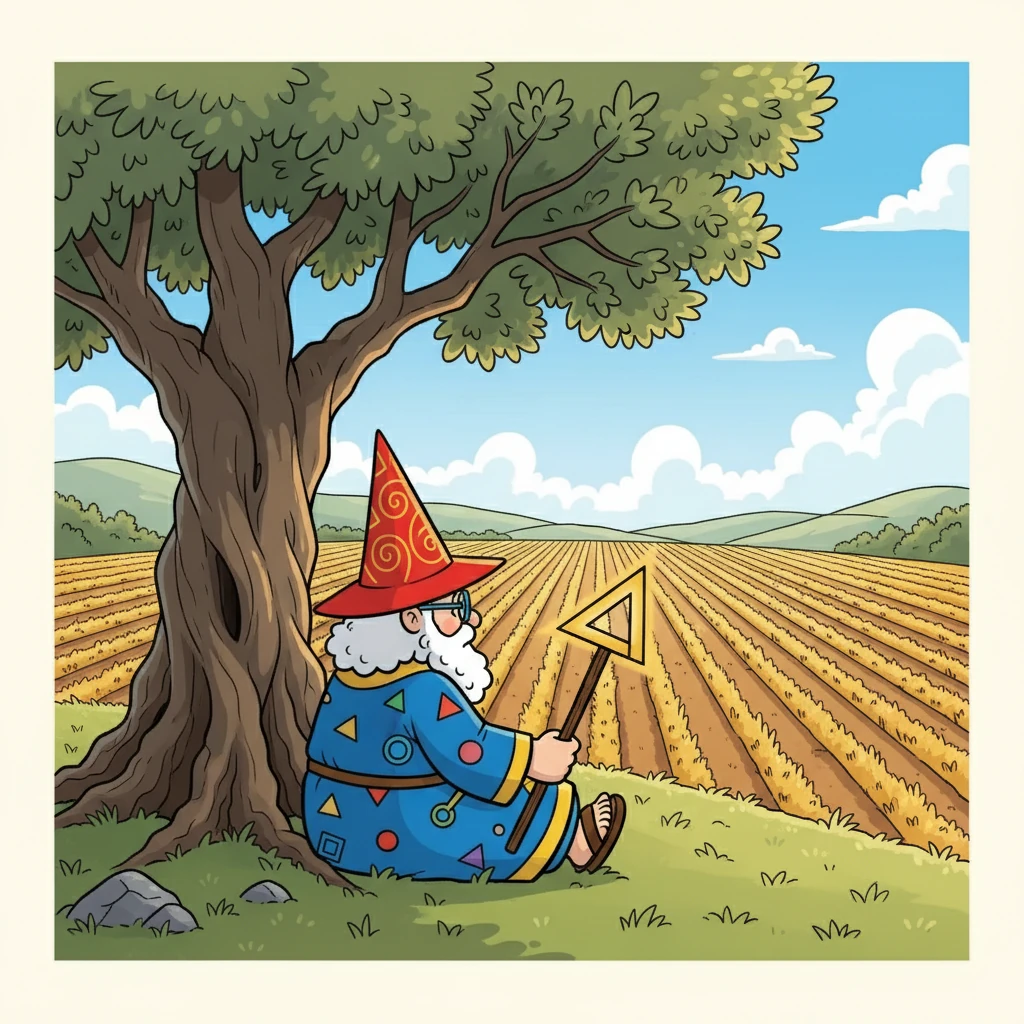 Pythagoras, a young man with a thirst for knowledge, sat beneath a sprawling olive tree in ancient Greece. He gazed upon a field dotted with neatly planted crops, each row forming precise lines. He pondered the patterns of the world, wondering how everything fit together.