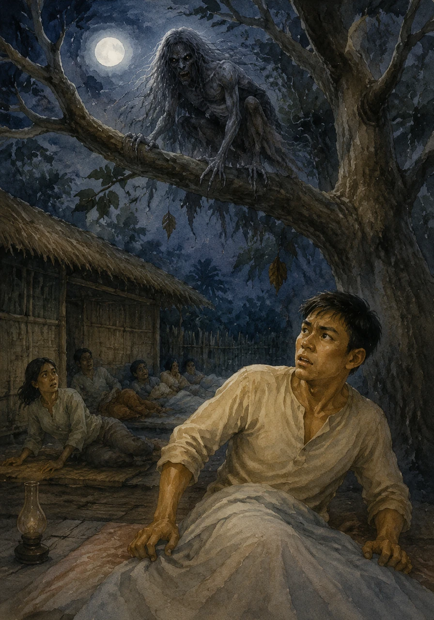 In the silence of the night, a chilling sound begins to echo from the trees: 'Tik... tik... tik...' The rhythmic tapping grows louder and sharper, cutting through the rustle of the dry leaves and making the villagers tremble in their beds.
