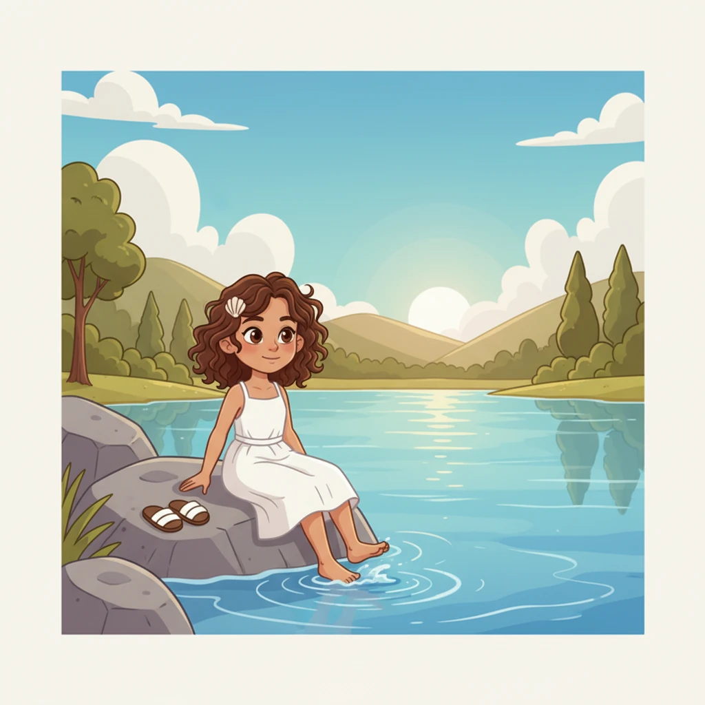 As the sun climbed higher, Aria sat on a large, smooth rock, dipping her toes into the cool, clear water. The gentle waves lapped at her feet, a soothing rhythm against the quiet morning. She felt utterly at peace in this beautiful moment.