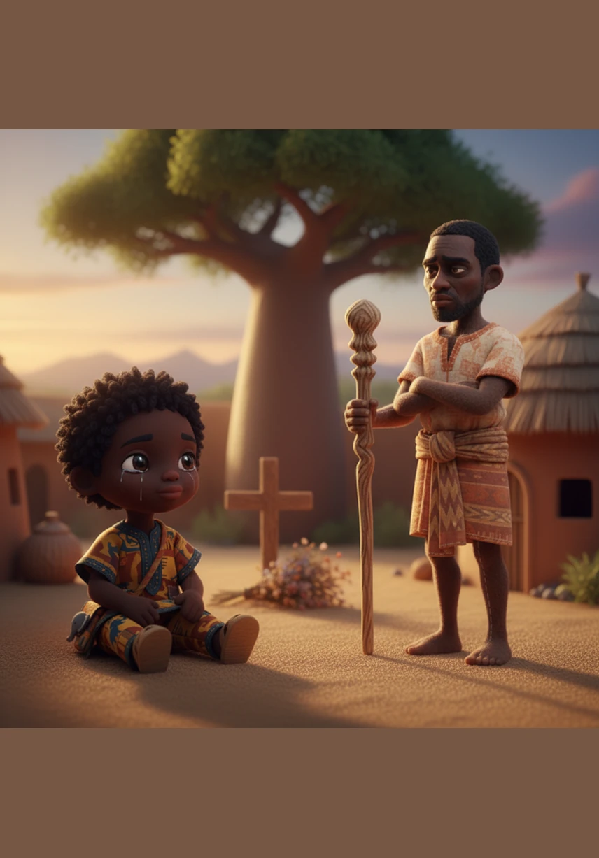 Seul au bord d'une rivière asséchée où les pierres chauffent au soleil, le jeune garçon commence à frapper doucement le cuir avec ses mains nues. Chaque battement résonne dans le silence pesant de la savane, éveillant progressivement les esprits endormis de la nature environnante.