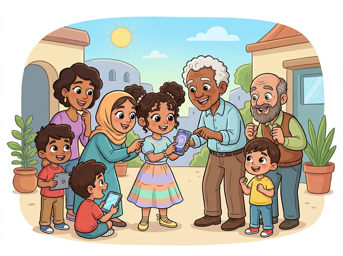 Zara y su abuelo promocionan la aplicación entre sus vecinos y amigos, enseñándoles cómo usarla para enviar información precisa.
