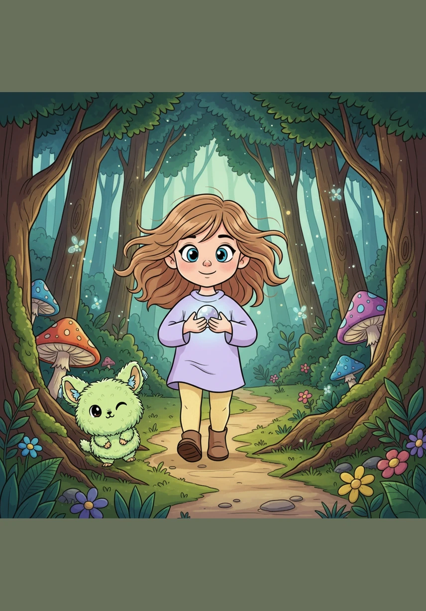 Деревья зашептали тихую колыбельную, а их листья превратились в прозрачные изумруды, освещая тропинку впереди. Диана сделала первый уверенный шаг, чувствуя, как тревога сменяется любопытством и нежной радостью.