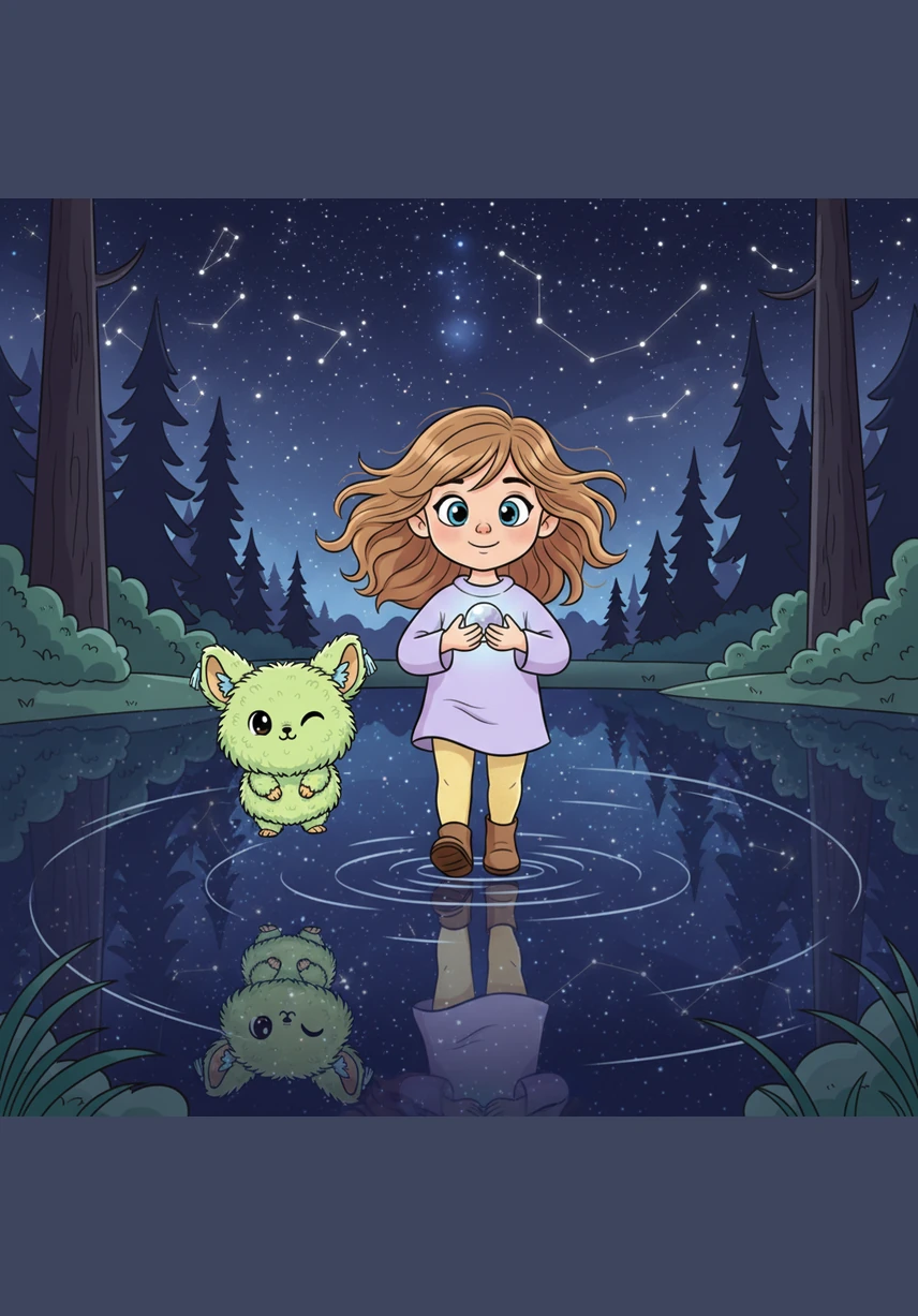 Они подошли к лесному озеру, в глади которого отражалось всё ночное небо с миллионами ярких созвездий. Казалось, будто Диана идет прямо по звездам, и каждый её шаг рождал на воде тихие серебристые круги.