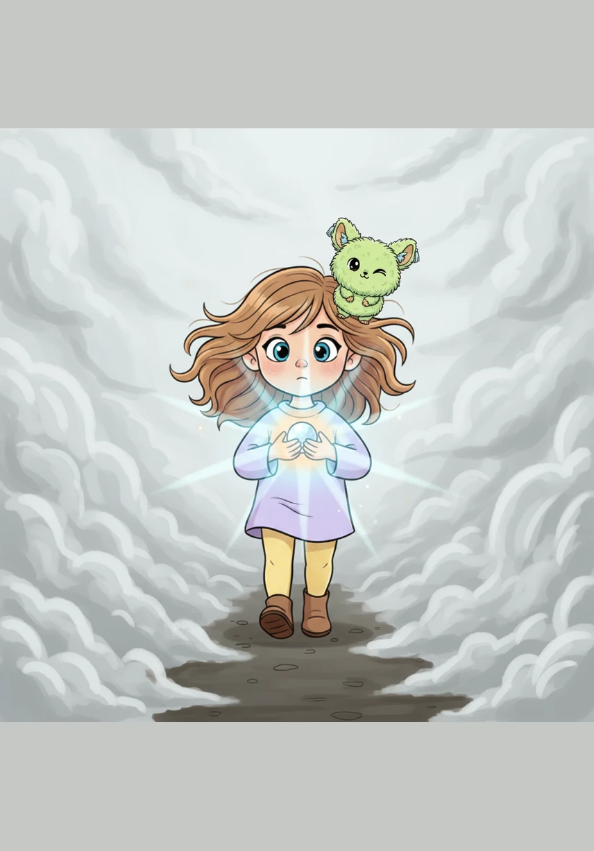 Когда густой туман попытался преградить им путь, Лунная Ягода в руках Дианы засияла ещё ярче, согревая её ладони своим теплом. Девочка поняла, что свет живет не только в ягоде, но и в её собственном желании идти вперед, несмотря на мглу.