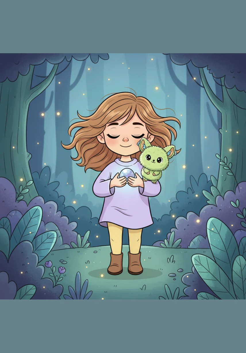 Диана бережно прижала Лунную Ягоду к груди и прошептала заветное желание о том, чтобы в мире стало больше тепла. В этот миг она почувствовала себя удивительно смелой и сильной, словно внутри неё самой зажглось маленькое солнце.