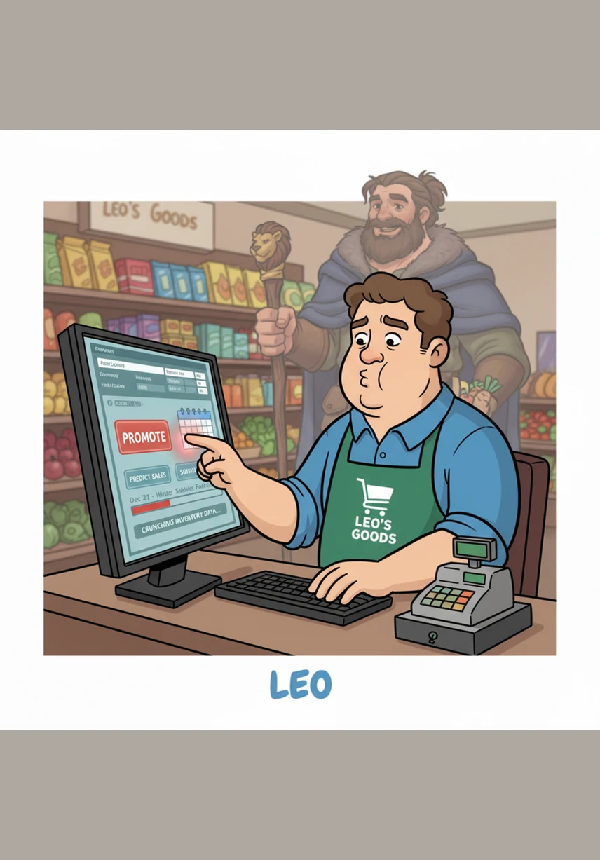 With a deep breath, Leo selected a date for the upcoming winter festival and toggled the promotion switch to active. He clicked the predict button, his heart racing as the computer began to crunch the numbers for his inventory.