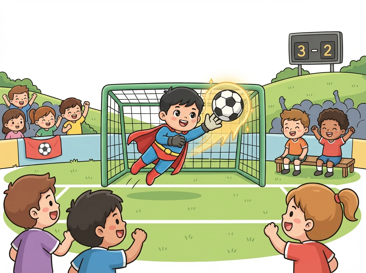 学校的足球比赛就要开始了，但是球队的守门员受伤了。小明主动请缨，用他的超能力帮助球队赢得了比赛。