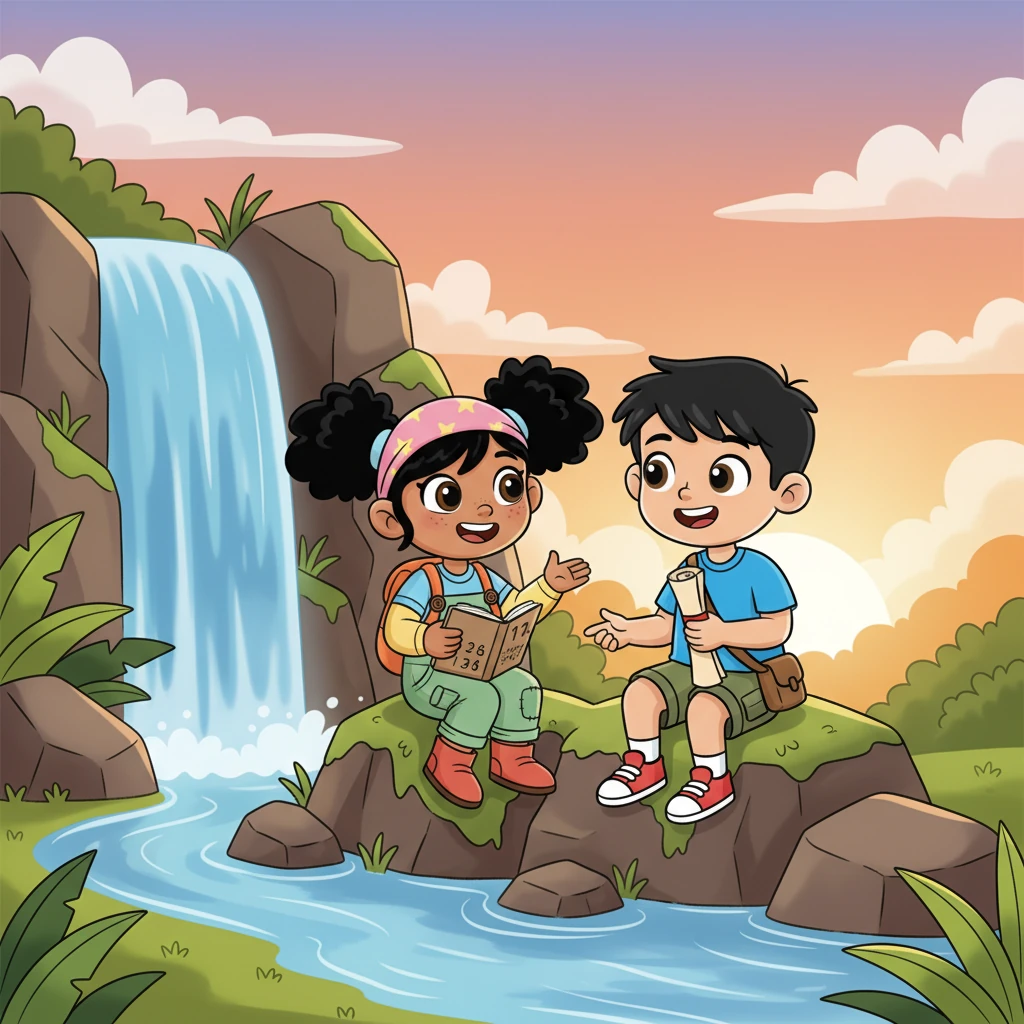 Sentados junto a la cascada, compartieron historias de su día, recordando cómo las matemáticas los ayudaron en cada paso. Sabían que cada problema era una oportunidad para aprender algo nuevo. El sol se ponía, prometiendo más aventuras y descubrimientos mañana.
