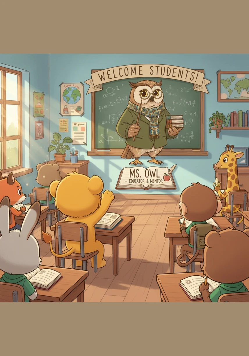 Leo decides to try the new rule himself, raising his golden paw high in the air with a proud smile. He feels very happy when Ms. Owl acknowledges him, realizing that raising his hand is a great way to participate in the lesson.