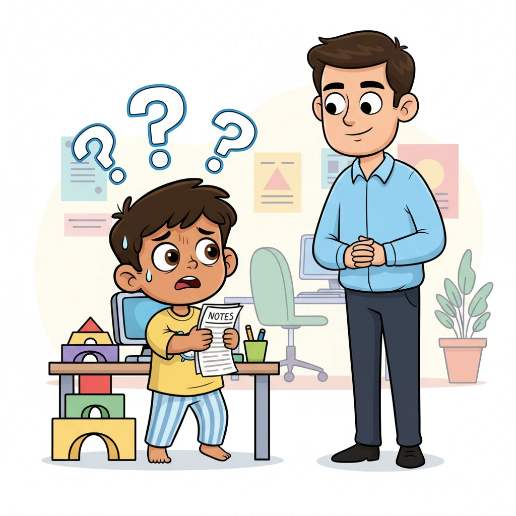 His manager, a tall figure with a kind but serious expression, approached Ravi’s desk. Ravi stood up a little too quickly, gripping his presentation notes tightly. Imaginary question marks floated around his head as he tried to look confident, despite a few wobbly, unfinished points in his mind.