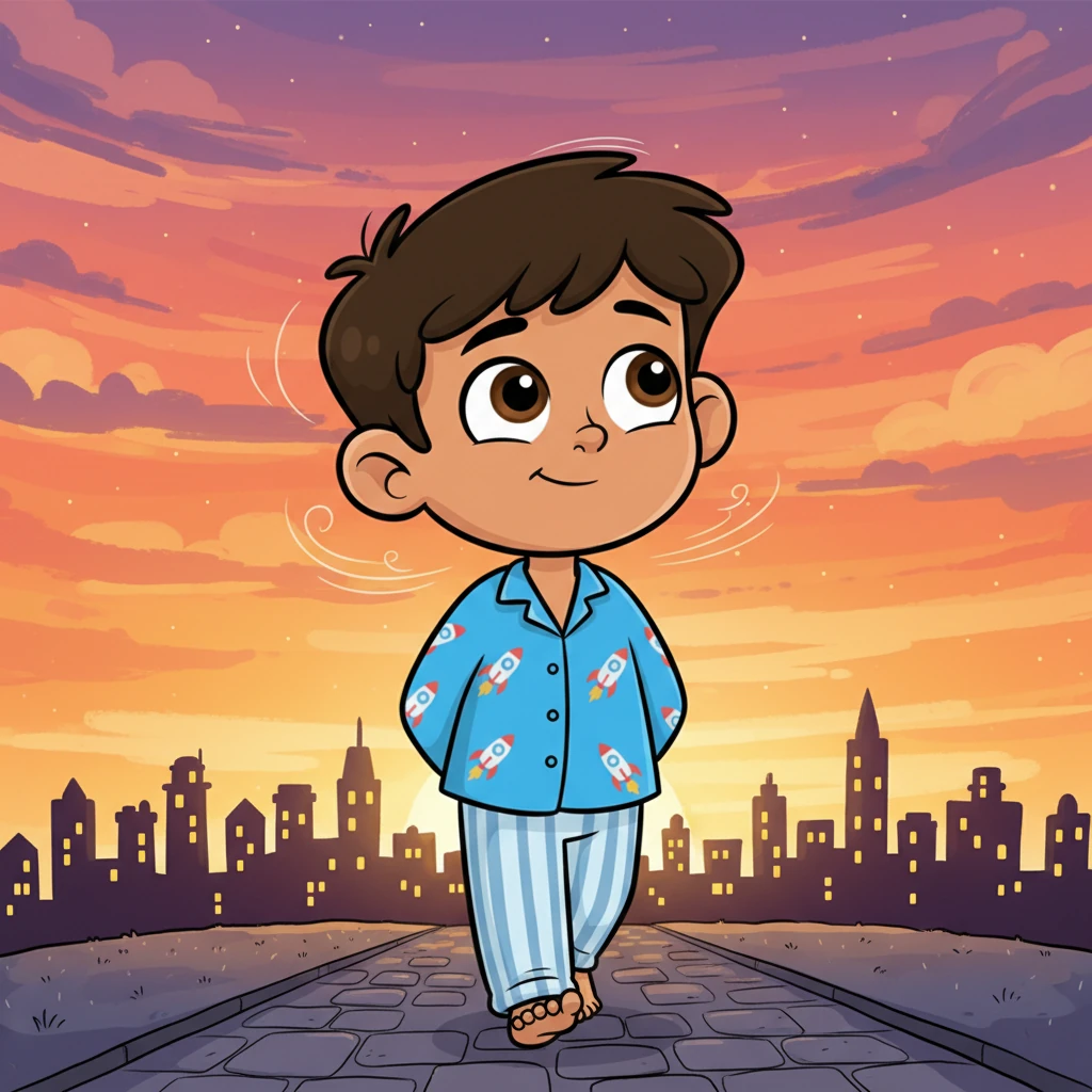 As the sun began to dip below the horizon, painting the sky in vibrant hues of orange and pink, Ravi walked home. He looked thoughtful but wonderfully content, reflecting on his day. A gentle breeze rustled his hair, and the city lights twinkled softly, reminding him of the quiet magic of slowing down.