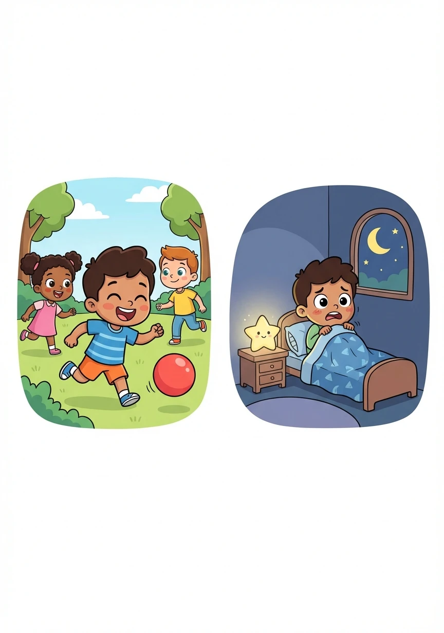 كان خالد طفلاً لطيفاً يحب اللعب مع أصدقائه. ولكن عندما يحل الليل، كان يشعر بالخوف الشديد من النوم في غرفته وحده.