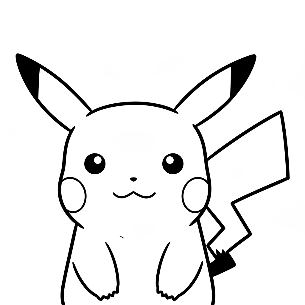 Leo watched closely. "Pikachu is bright yellow," he whispered, "and it has two rosy red cheeks!" He loved how vibrant and energetic Pikachu looked, even from afar. A close-up, simple drawing of Pikachu's head and upper body. Its round head, two pointed ears with simple black tips, two small circles for eyes, a tiny curved line for a mouth, and two clear, bold circles on its cheeks. The body is a simple rounded shape.